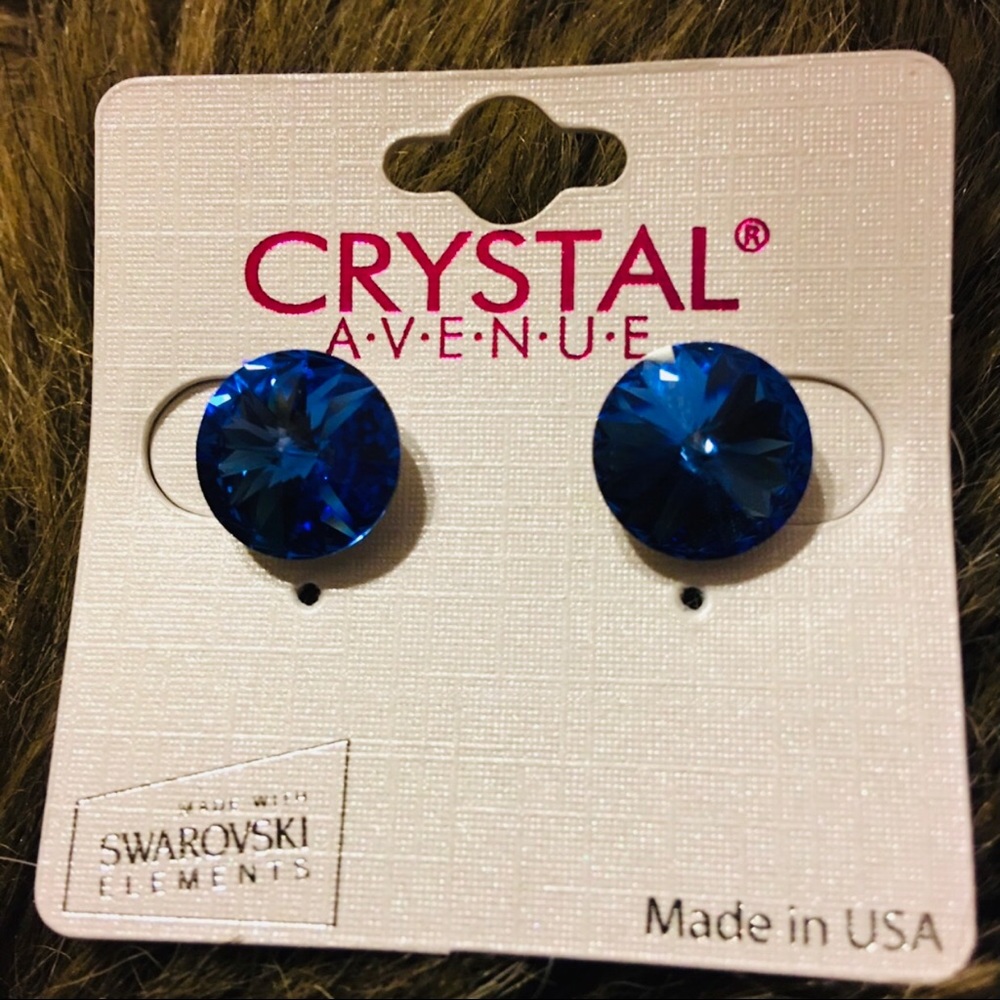 Crystal Avenue blue Swarovski pierced earrings